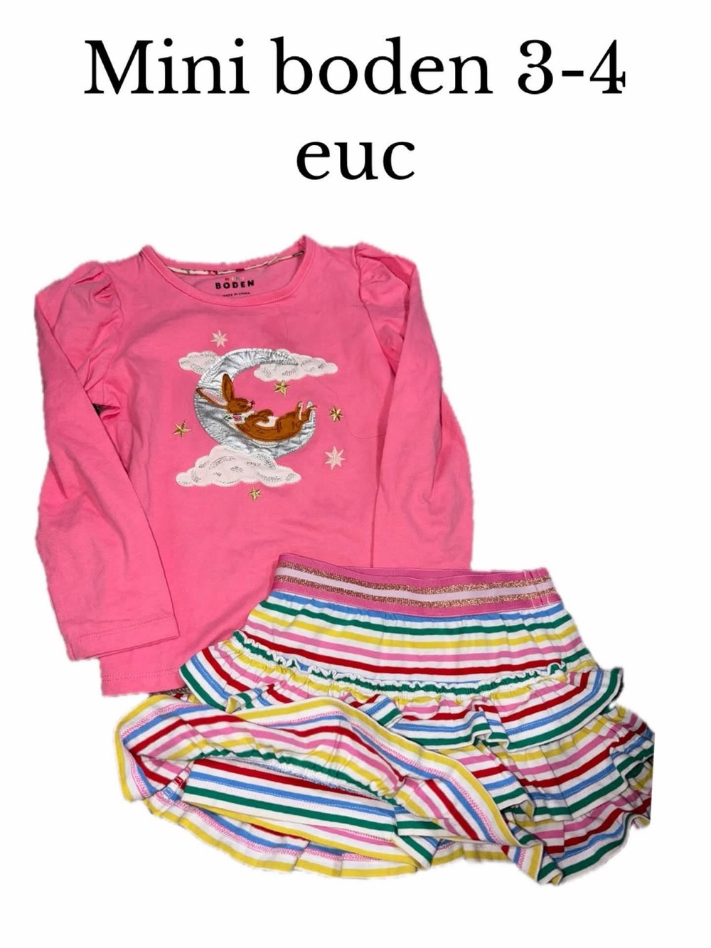 Mini boden 3-4 bunny shirt & skort